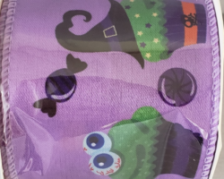 MONS CUPCKS PRPL SAT-2.5” WR
This bow is for Halloween. Streamers will be solid ribbon in the colors of purple, green, orange, and black. If available, a coordinating text streamer could be added.