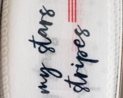 O MY STRS STRPS TXT WH SAT-1.5” WR
This bow is for the Fourth of July or Patriotic events. Streamers will be solid ribbon in the colors of red, white, and blue. If available, a coordinating printed streamer could be added.
