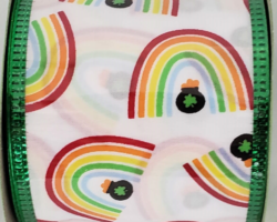 POT GLD RNBW WH SAT-2.5” WR
This bow is for St. Patrick’s Day. Streamers will be solid ribbon in coordinating colors. If available, a coordinating text streamer could be added.