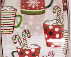 CNDY CANE COCOA WH SAT-2.5" WR This bow is for a Christmas collection. Streamers will be solid ribbon in the colors of red, green and white. If available, a coordinating text streamer could be added.