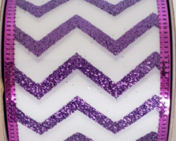 GLT PRPL ZIG WH SAT-2.5" WR This bow could be used for any occasion. Streamers will be solid ribbon in the colors of purple and white. If available, a coordinating text streamer for the desired occasion could be added.