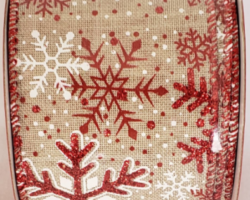 GLT RD SNWFL TAN LIN-2.5" WR This bow could be used for a Christmas or winter collection. Streamers will be solid ribbon in the colors of red, white and tan. If available, a coordinating text streamer for the desired occasion could be added.