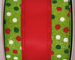 GRN GLT RD SAT DTS-2.5" WR This bow would be used for a Christmas collection. Streamers will be solid ribbon in the colors of white, red, dark green and light green. If available, a coordinating text streamer could be added.