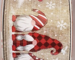 WNTR GNMS TAN LIN-2.5” WR
This bow could be used for a Christmas or winter collection. Streamers will be solid ribbon in the colors of red, white and tan. If available, a coordinating text streamer for the desired occasion could be added.